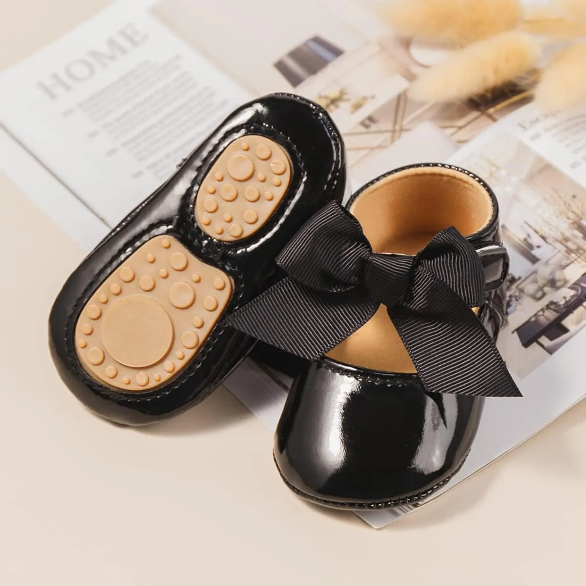 HsdsBebe Infant Baby Girls Mary Jane Flats Bow Non-Slip Soft Sole Princess Toddler First Walkers Sneaker Wedding Dress Shoes