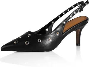 iadore Women Fashion Kitten Low Heel Pumps Sexy Pointed Toe Slingback Shoes Chic Eyelets Strappy Buckle Matte Heels Size 5-12 US