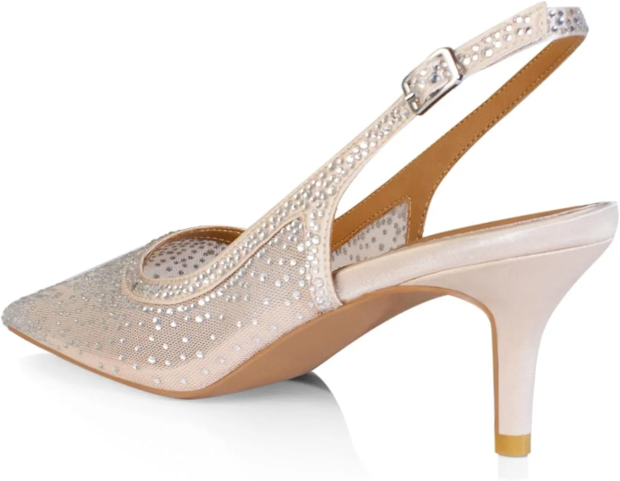 iadore Women Fashion Low Kitten Heel Pumps Sexy Rhinestone Splicing Mesh Suede Slingback Shoes Classic Wedding Party Pumps Size 5-12 US