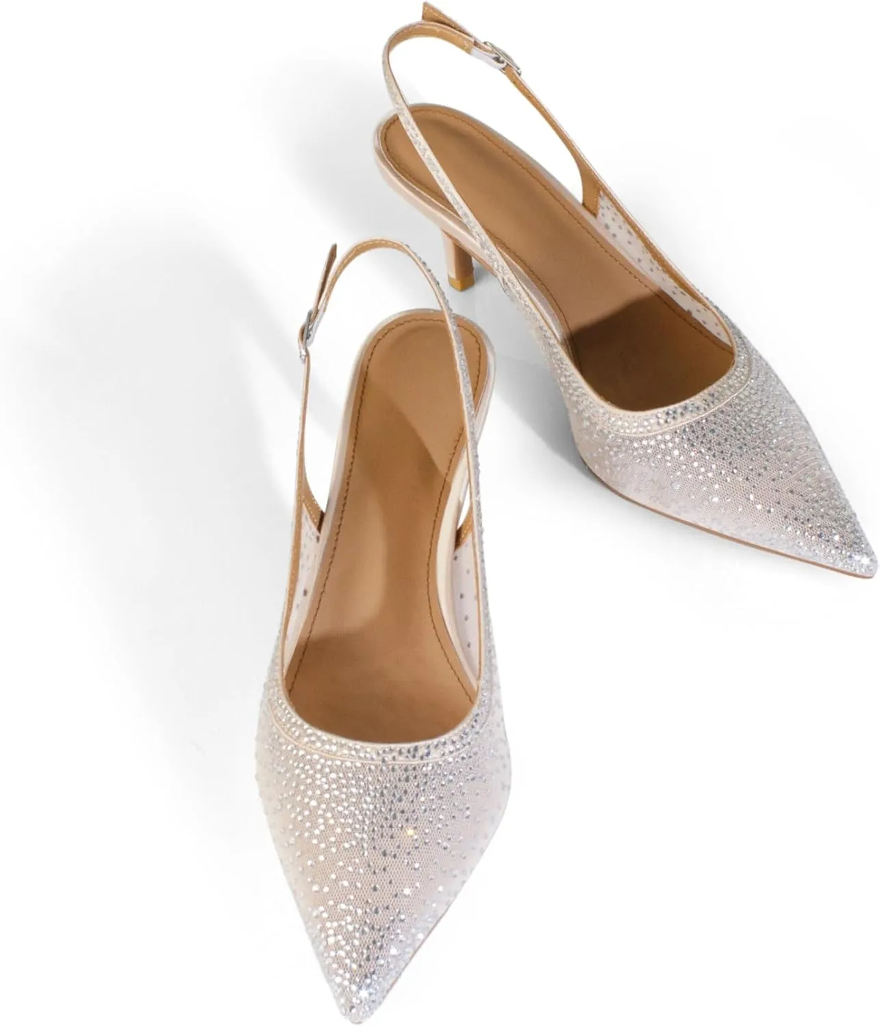 iadore Women Fashion Low Kitten Heel Pumps Sexy Rhinestone Splicing Mesh Suede Slingback Shoes Classic Wedding Party Pumps Size 5-12 US