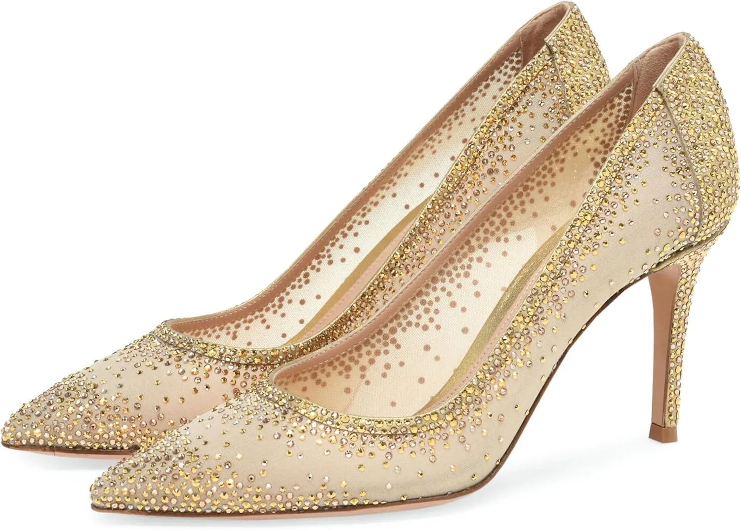 iadore Women Fashion Low Kitten Heel Pumps Sexy Rhinestone Splicing Mesh Suede Slingback Shoes Classic Wedding Party Pumps Size 5-12 US