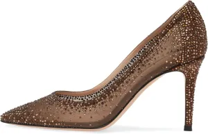 iadore Women Fashion Low Kitten Heel Pumps Sexy Rhinestone Splicing Mesh Suede Slingback Shoes Classic Wedding Party Pumps Size 5-12 US