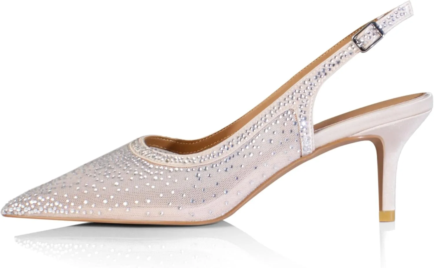 iadore Women Fashion Low Kitten Heel Pumps Sexy Rhinestone Splicing Mesh Suede Slingback Shoes Classic Wedding Party Pumps Size 5-12 US