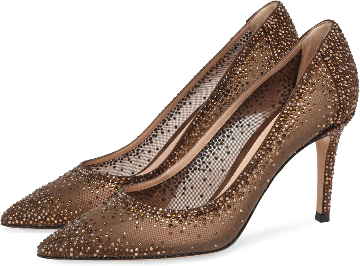 iadore Women Fashion Low Kitten Heel Pumps Sexy Rhinestone Splicing Mesh Suede Slingback Shoes Classic Wedding Party Pumps Size 5-12 US