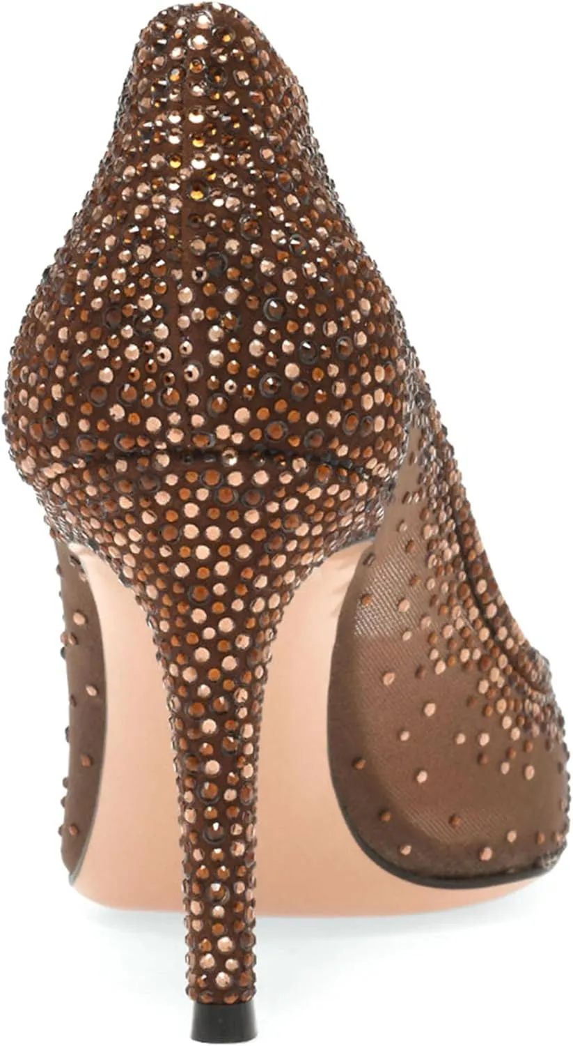 iadore Women Fashion Low Kitten Heel Pumps Sexy Rhinestone Splicing Mesh Suede Slingback Shoes Classic Wedding Party Pumps Size 5-12 US