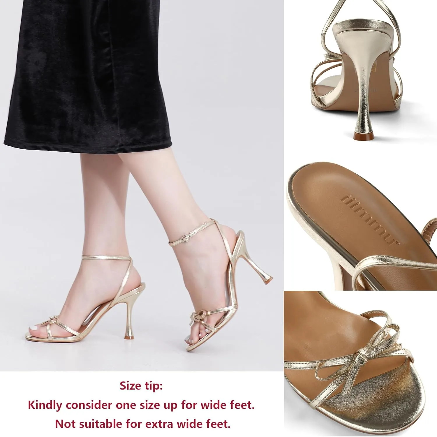 iiimmu Women's Bow Heels 4 IN Stiletto Heeled Sandals for Women Round Open Toe Sandals Elegant Summer Heels Soft PU Leather/Faux Suede