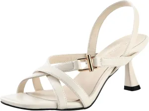 iiimmu Women's Square Open Toe Strappy Sandals With 2.5 IN Kitten Heels, Cute and Elegant Summer Low Heels, PU Leather