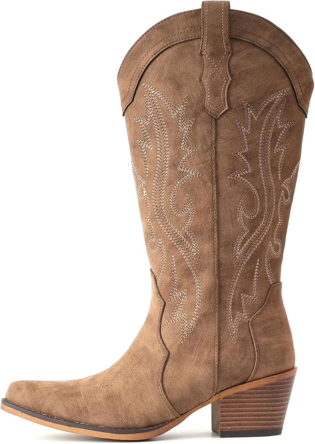 IUV Cowboy Boots For Women Western Cowgirl Boots with Chunky Heel Mid Calf Snip Toe Ideal for low insteps