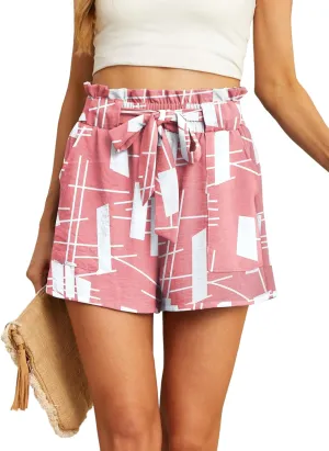 IWOLLENCE Womens Shorts with Pockets Summer Casual Shorts for Women Waist Casual Lightweight Adjustable Tie Knot Loose