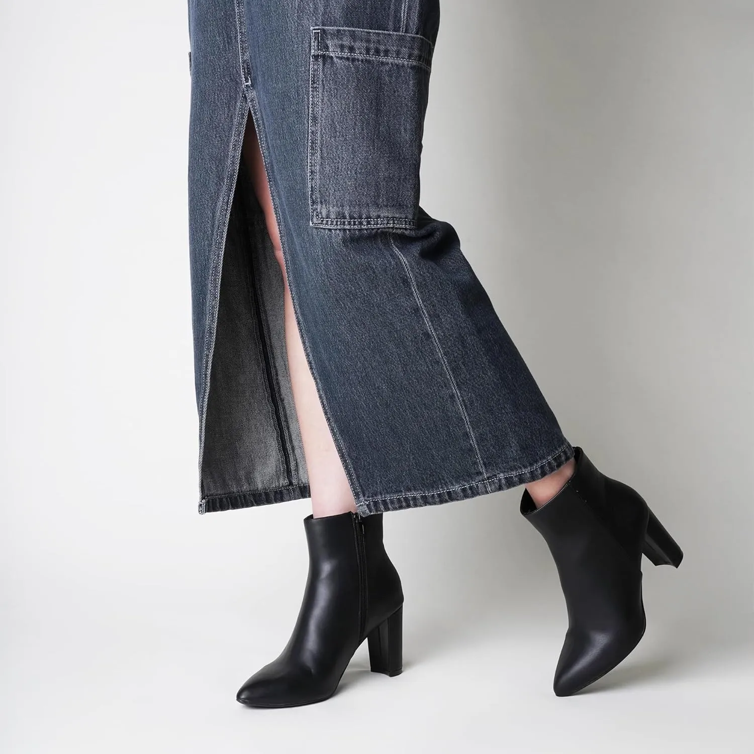 J. Adams Women's Wallice Ankle Booties - Chic Pointed Toe Block Heel Boots with Side Zipper - Comfortable and Stylish Dress Boots for Everyday Wear