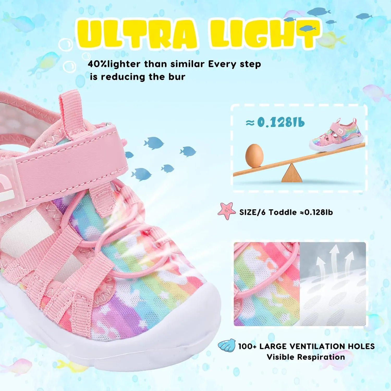 JOINFREE Toddler Boys Girls Water Shoes Breathable Qucik Dry Sport Beach Sandals Lightweight Barefoot Flexible