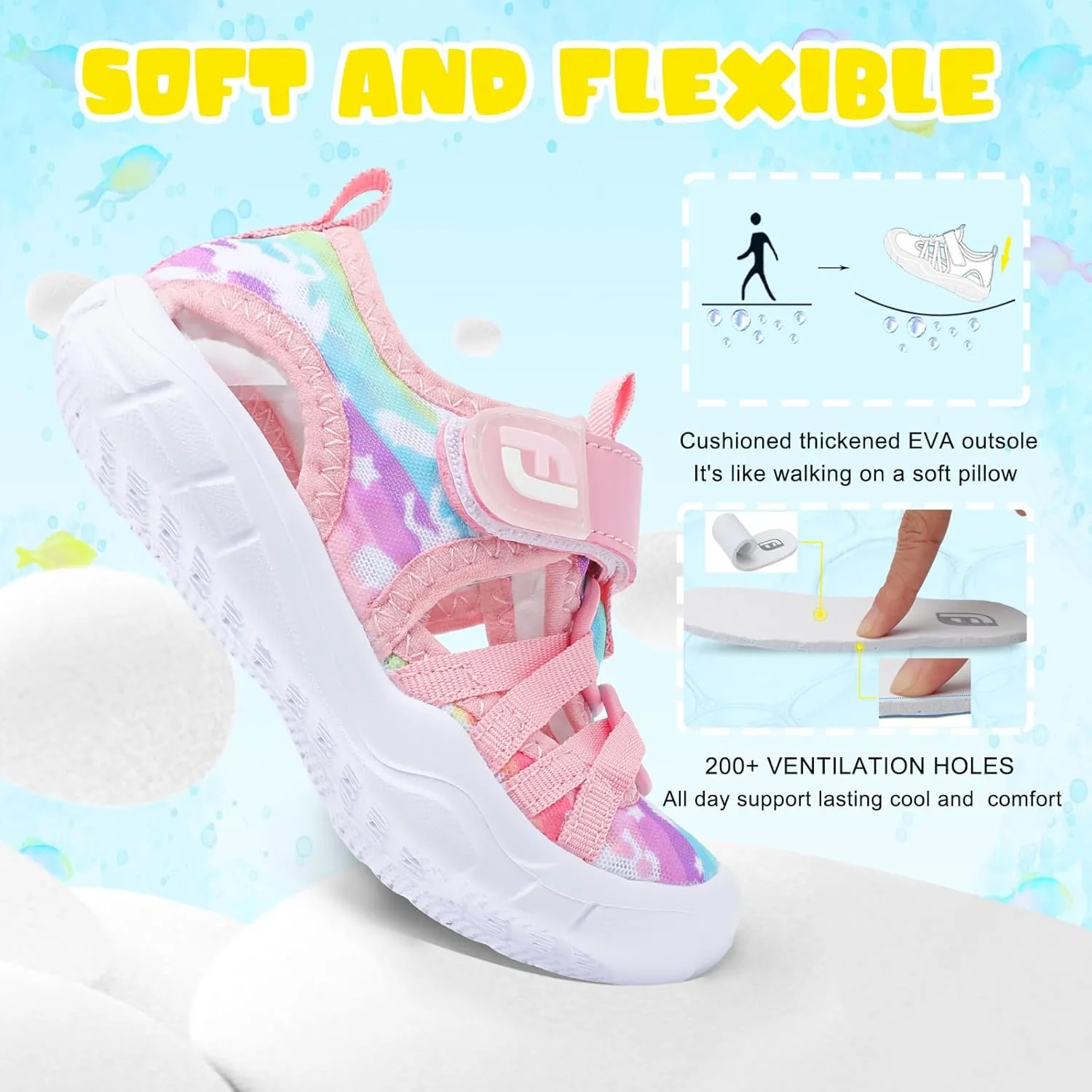 JOINFREE Toddler Boys Girls Water Shoes Breathable Qucik Dry Sport Beach Sandals Lightweight Barefoot Flexible