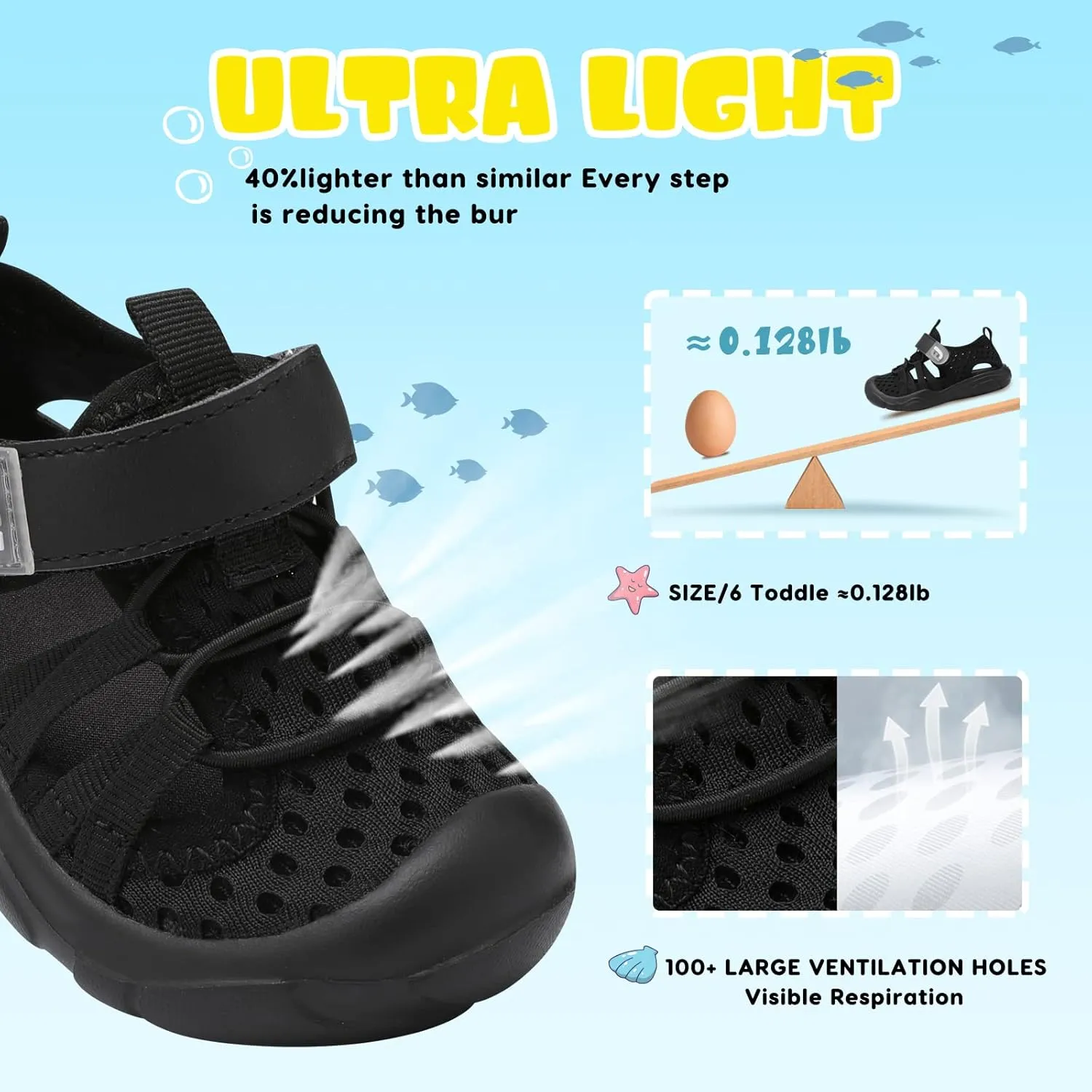 JOINFREE Toddler Boys Girls Water Shoes Breathable Qucik Dry Sport Beach Sandals Lightweight Barefoot Flexible