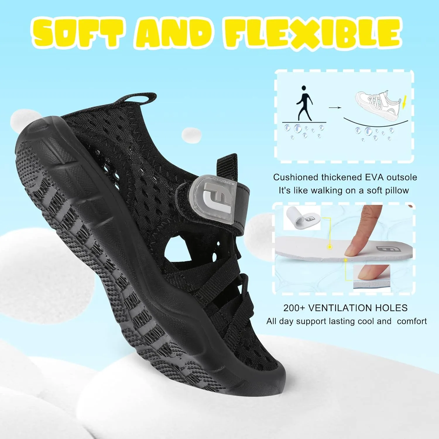 JOINFREE Toddler Boys Girls Water Shoes Breathable Qucik Dry Sport Beach Sandals Lightweight Barefoot Flexible
