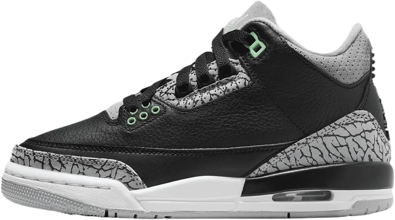 Jordan Big Kid's 3 Retro Black/Green Glow-Wolf Grey (DM0967 031) - 5.5