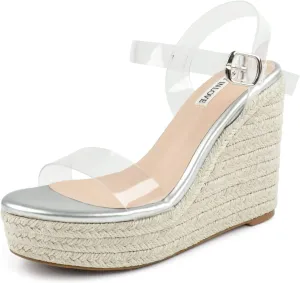 JOY IN LOVE Womens Espadrilles Wedge Sandals Platform Heels Ankle Strap Open Toe Buckle Sandals