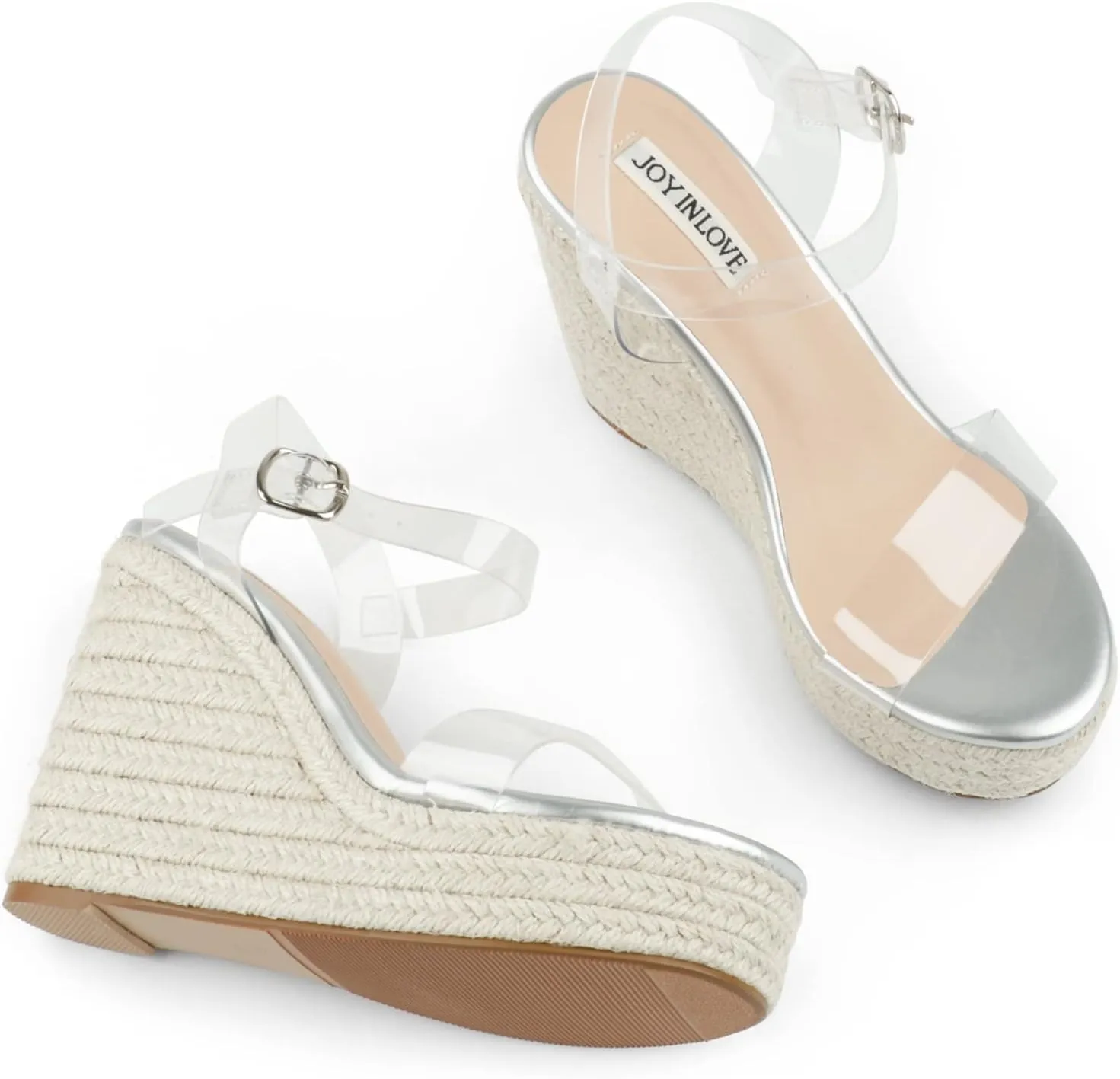 JOY IN LOVE Womens Espadrilles Wedge Sandals Platform Heels Ankle Strap Open Toe Buckle Sandals