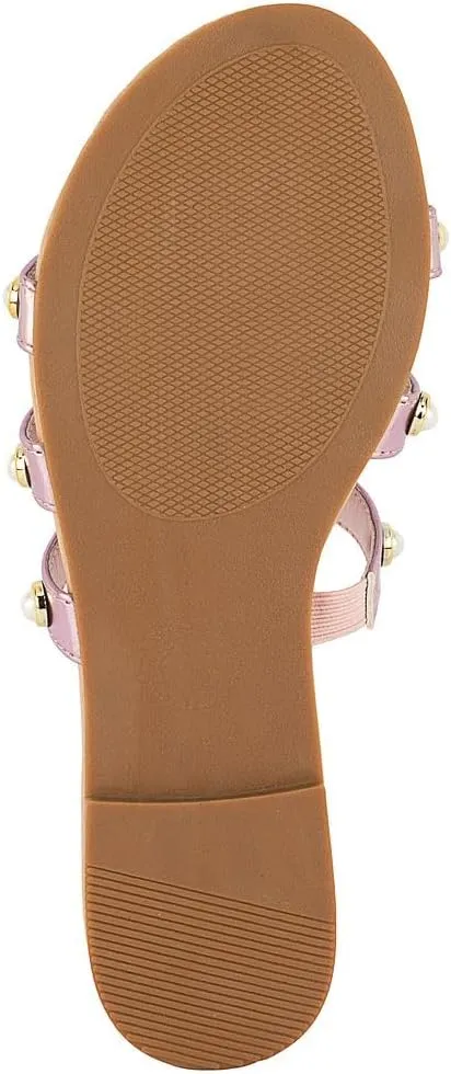 Juicy Couture Women's Slide Sandal – Flat, Dressy, Comfortable, Vegan Leather, Pearl Embellished Slides for Casual & Summer Wear
