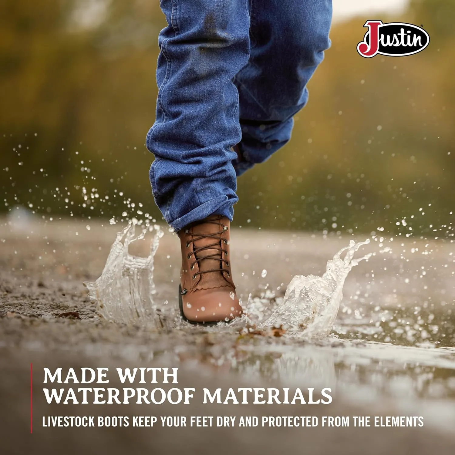 Justin Livestock 8'' Waterproof Work Boots for Men - Durable Premium Full-Grain Leather with Comfort Insole and Slip-Resistant Outsole, EH-Resistant