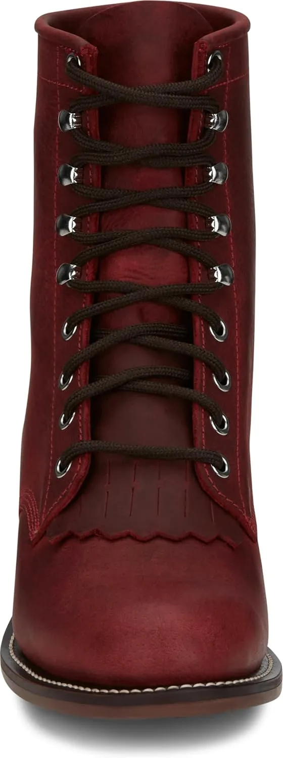 Justin Mckean 7" Lace-Up Roper Women's Western Boot, Durable Leather, Casual Style, Comfortable Footwear