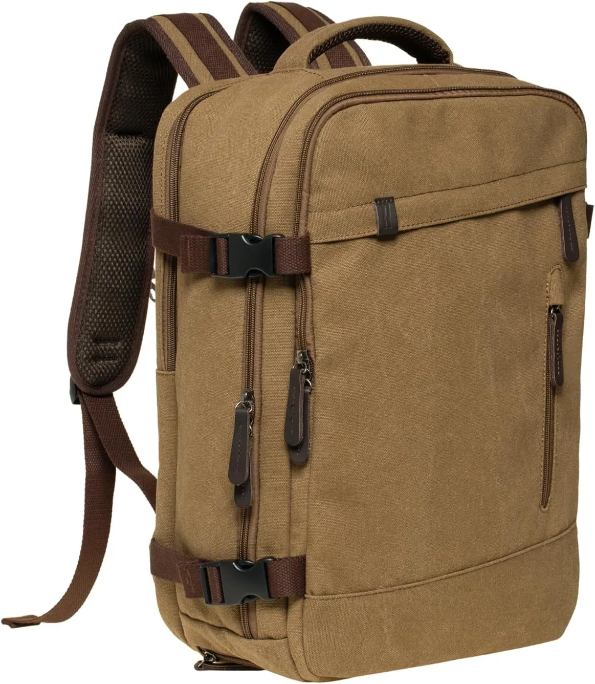 KAUKKO Thick Canvas Travel Backpack, Flight Approved Carry On Backpack with Shoe Pouch and 15.6 inch Laptop Compartment, 40L Luggage Casual Daypack Weekender Bag 10-KHAKI