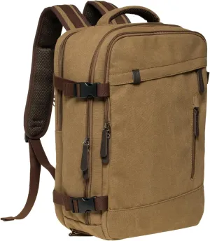 KAUKKO Thick Canvas Travel Backpack, Flight Approved Carry On Backpack with Shoe Pouch and 15.6 inch Laptop Compartment, 40L Luggage Casual Daypack Weekender Bag 10-KHAKI