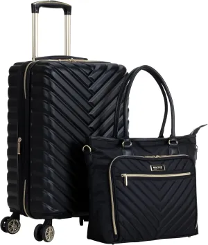 Kenneth Cole REACTION Madison Square Lightweight Hardside Chevron Expandable Spinner Luggage, Black, 2-Piece (20" Carry On   Tote)