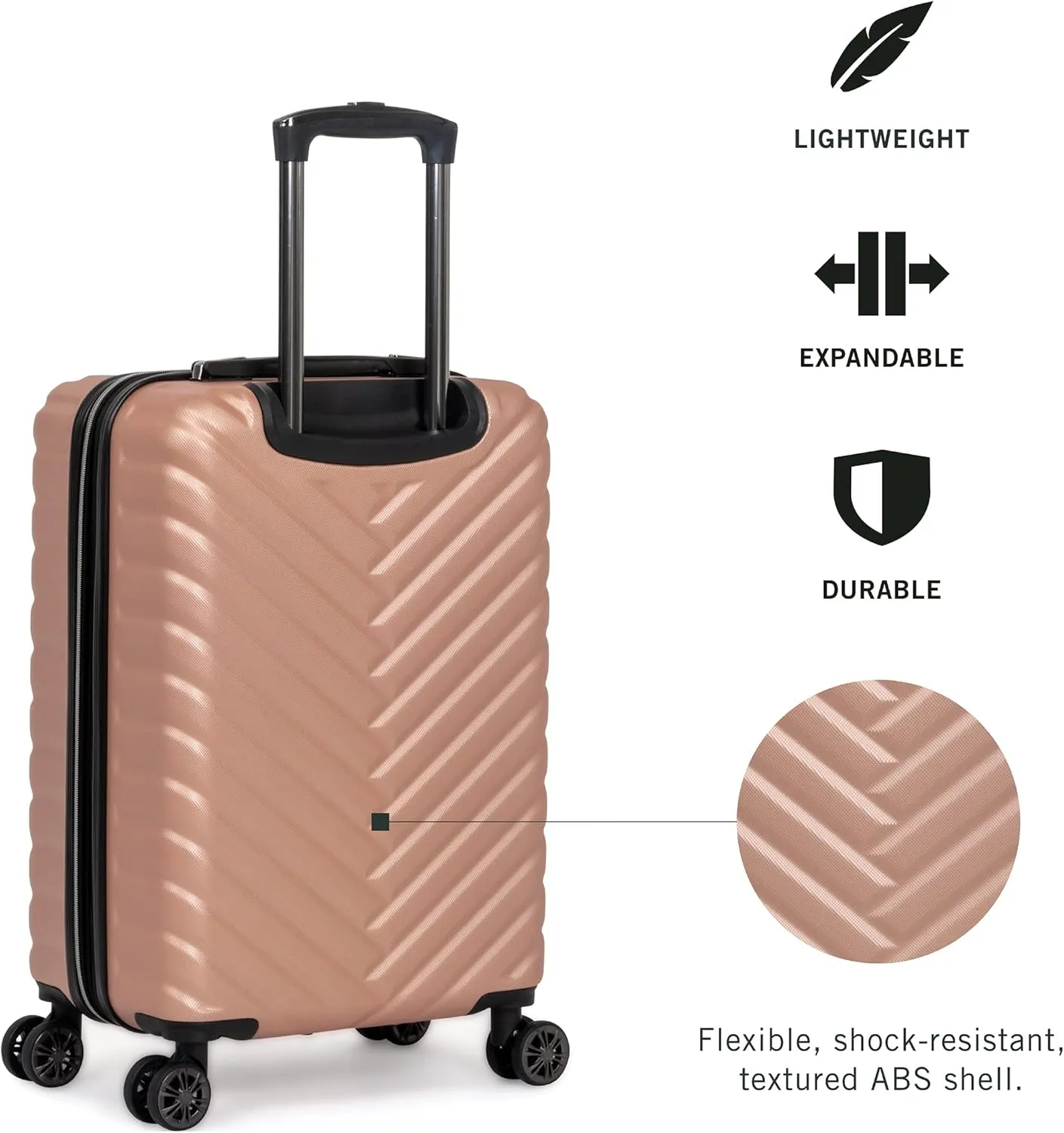 Kenneth Cole REACTION Madison Square Lightweight Hardside Chevron Expandable Spinner Luggage, Rose Gold, 2-Piece Set (20" & 28")