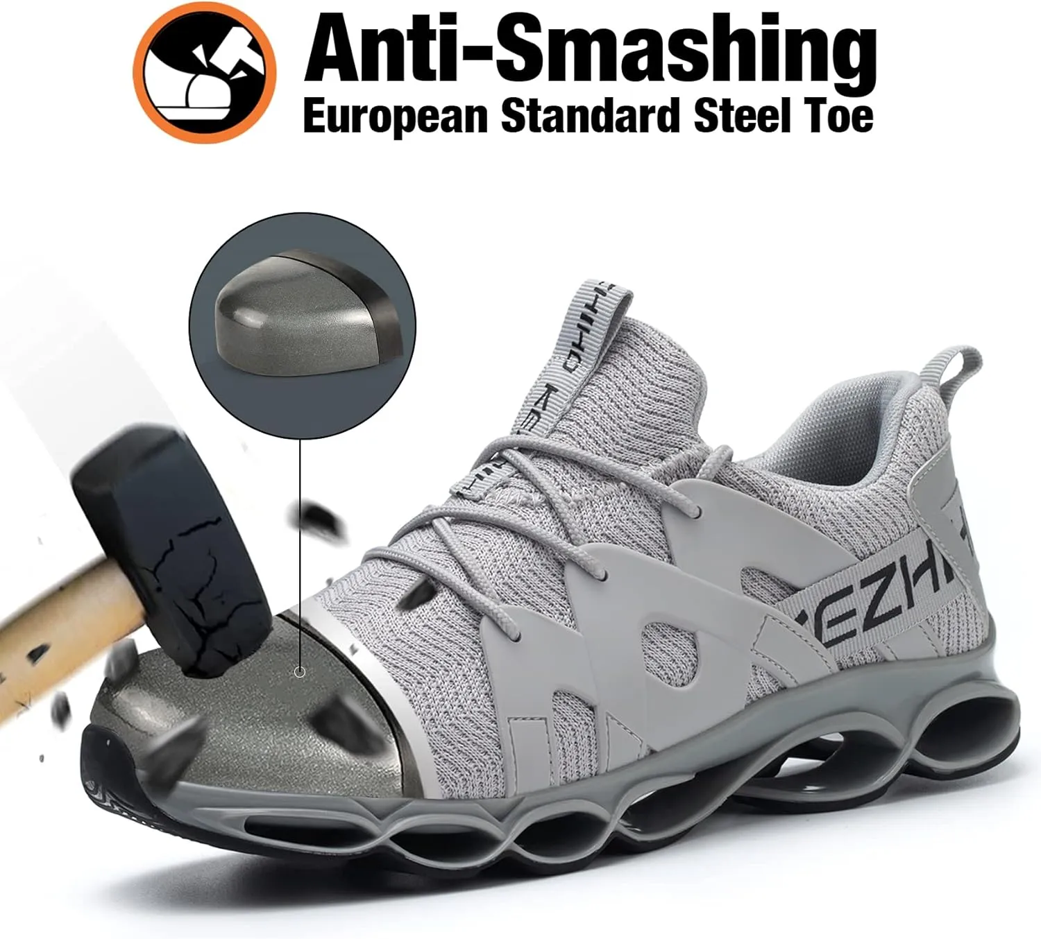 Kezhiho Steel Toe Shoes for Men Women Cushion Comfortable Work Shoes Lightweight Breathable Sneakers Slip Resistant Indestructible Construction Industrial Safety Shoes