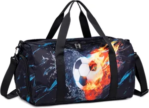 Kids Duffle Bag Boys Overnighter Travel Sport Gym Bag Weekender Carry On Shoulder Bag with Shoe Compartment & Wet Pocket