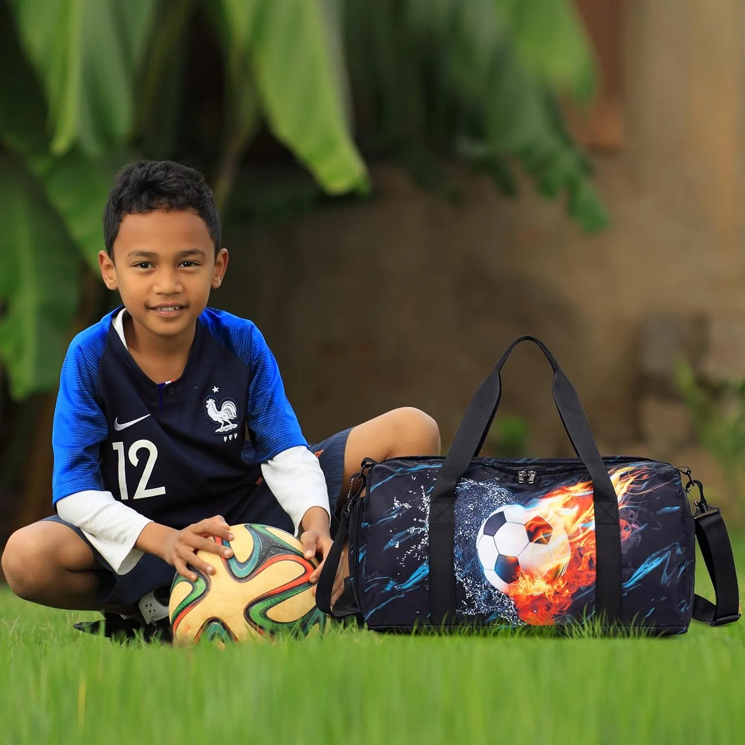 Kids Duffle Bag Boys Overnighter Travel Sport Gym Bag Weekender Carry On Shoulder Bag with Shoe Compartment & Wet Pocket