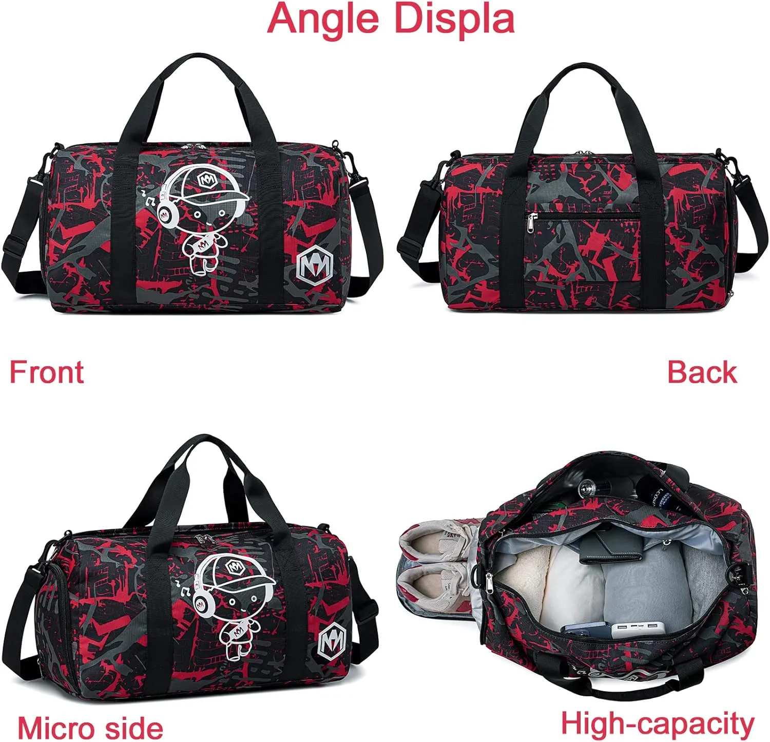 Kids Overnight Duffle Sport Gym Gag with Shoe Compartment & Wet Pocket Luminous Small Sleepover bag Carry on Weekender Travel Tote for Kids Boys Girls