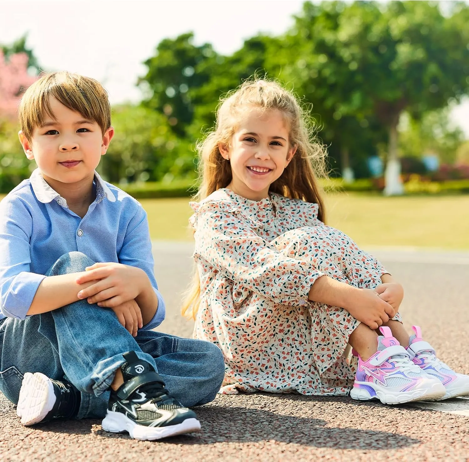 Kids Sneakers for Boys Girls Mesh Breathable Running Shoes Hook and Loop Lightweight Athletic Casual Shoes