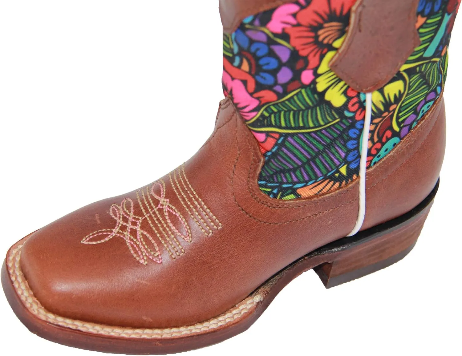 Kids Western Boot Girls Floral Cowboy Cowgirl Leather Brown Boot
