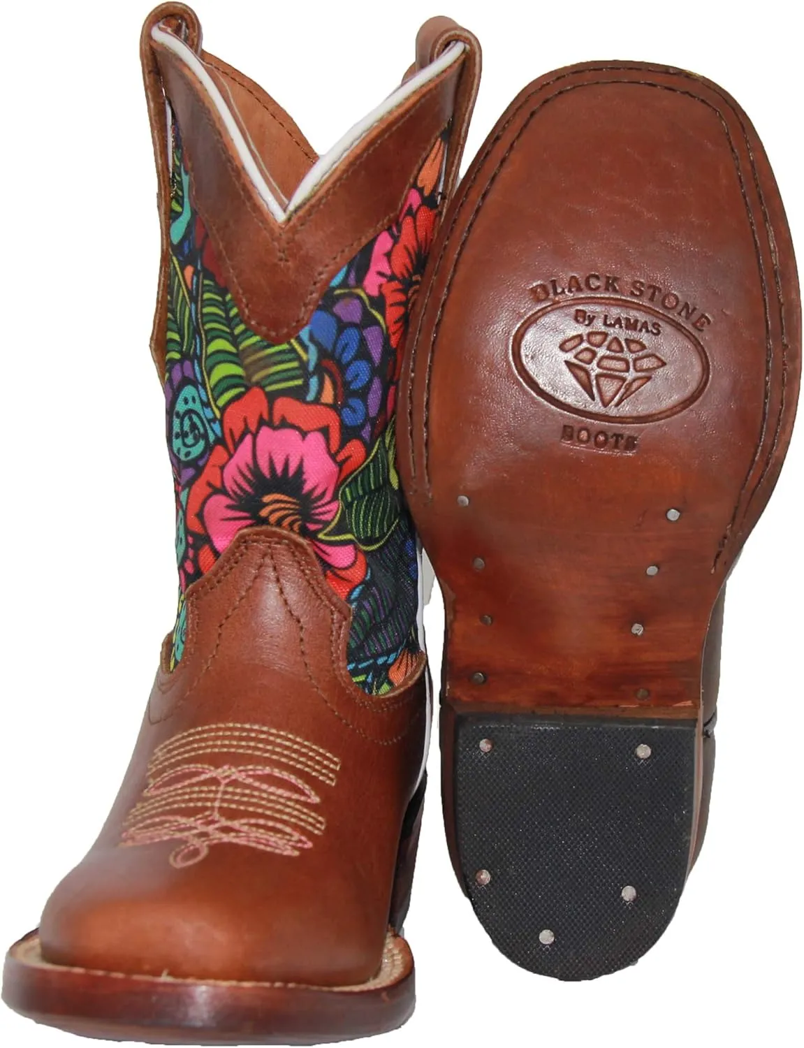 Kids Western Boot Girls Floral Cowboy Cowgirl Leather Brown Boot