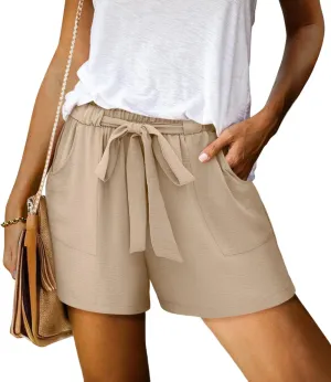 KISSMODA Womens Summer Shorts with Pockets Lightweight High Waisted Adjustable Tie Knot Loose Casual Short