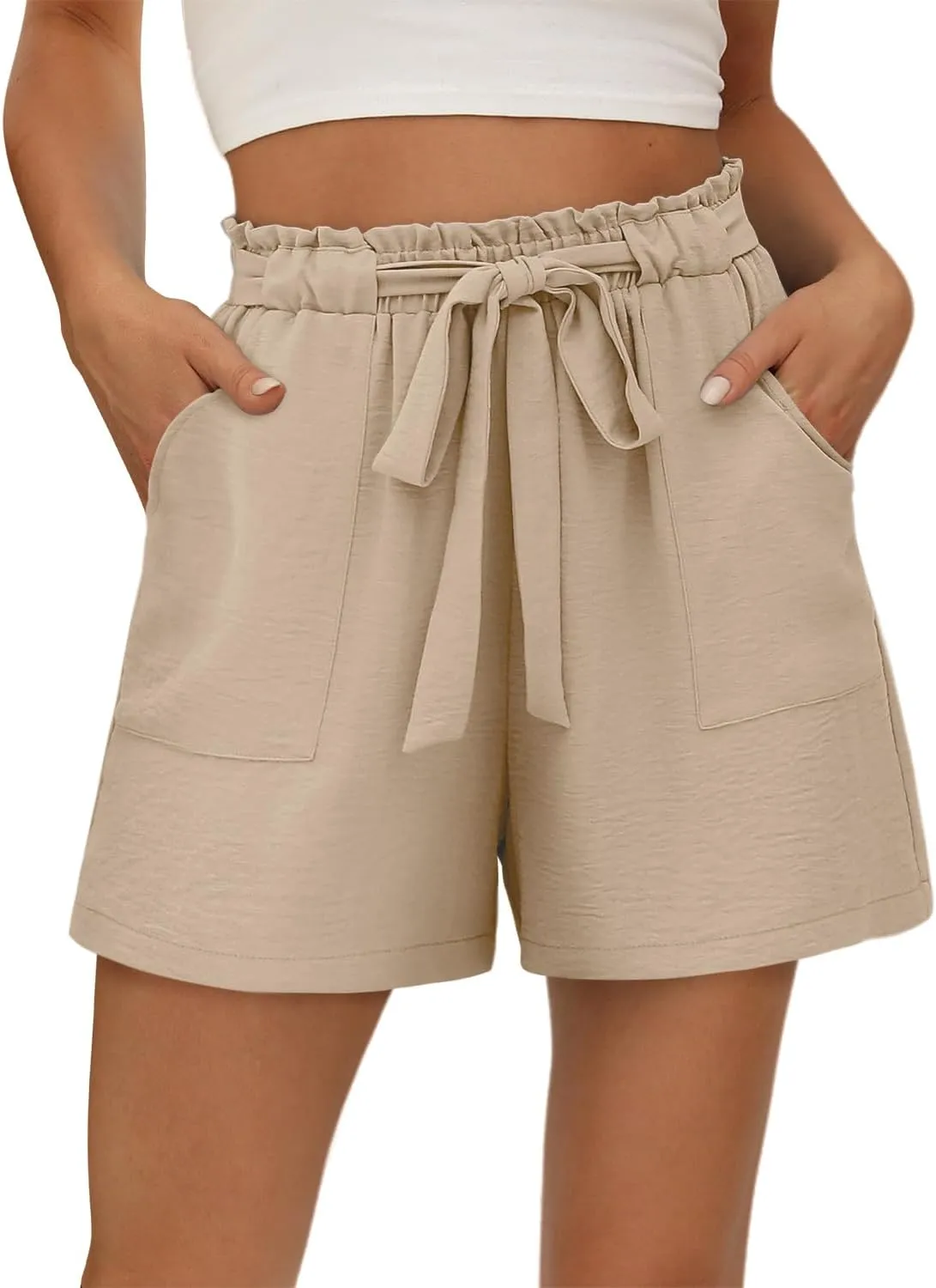 KISSMODA Womens Summer Shorts with Pockets Lightweight High Waisted Adjustable Tie Knot Loose Casual Short