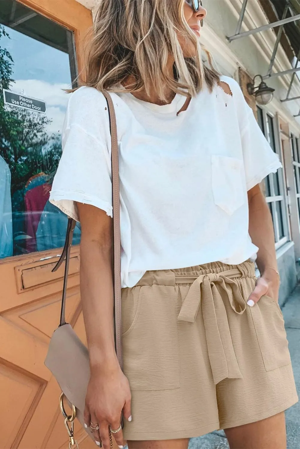 KISSMODA Womens Summer Shorts with Pockets Lightweight High Waisted Adjustable Tie Knot Loose Casual Short