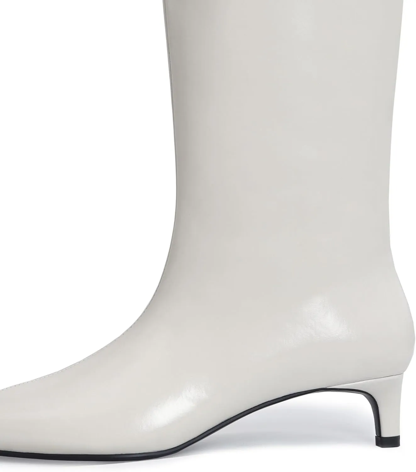 Kitten Heel Knee High Boots for Women, 1.5-in Stiletto Low Heel Long Boots Women Knee High, Womens Pull on Pointed Toe Tall Boots, Below the Knee Boots Faux Leather