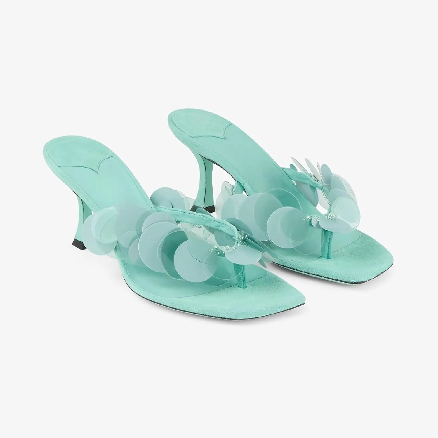 Kitten Heel Sandals for Women with Sequin Detailing Comfortable Slip on Open Toe Flip Flop Heel Thong Sandal Casual Summer Dressy Prom Shoes