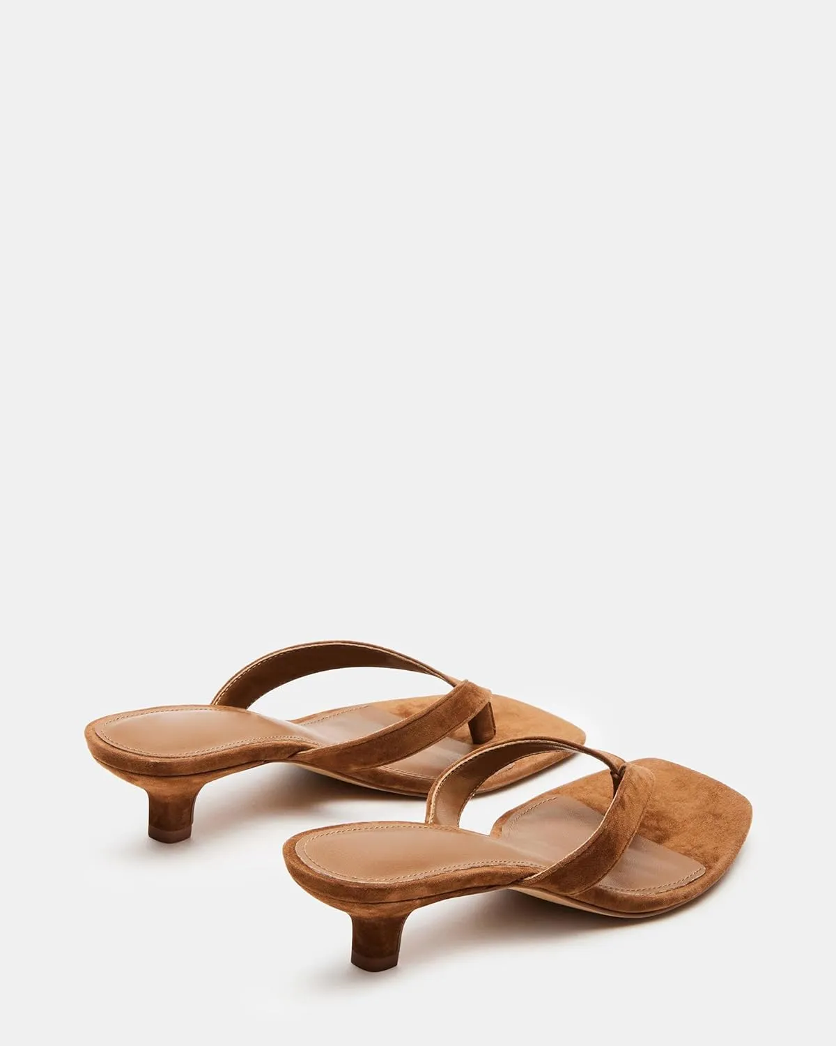Kitten Heeled Thong Sandals for Women Suede Flip Flop Square Open Toe Slip on Slides