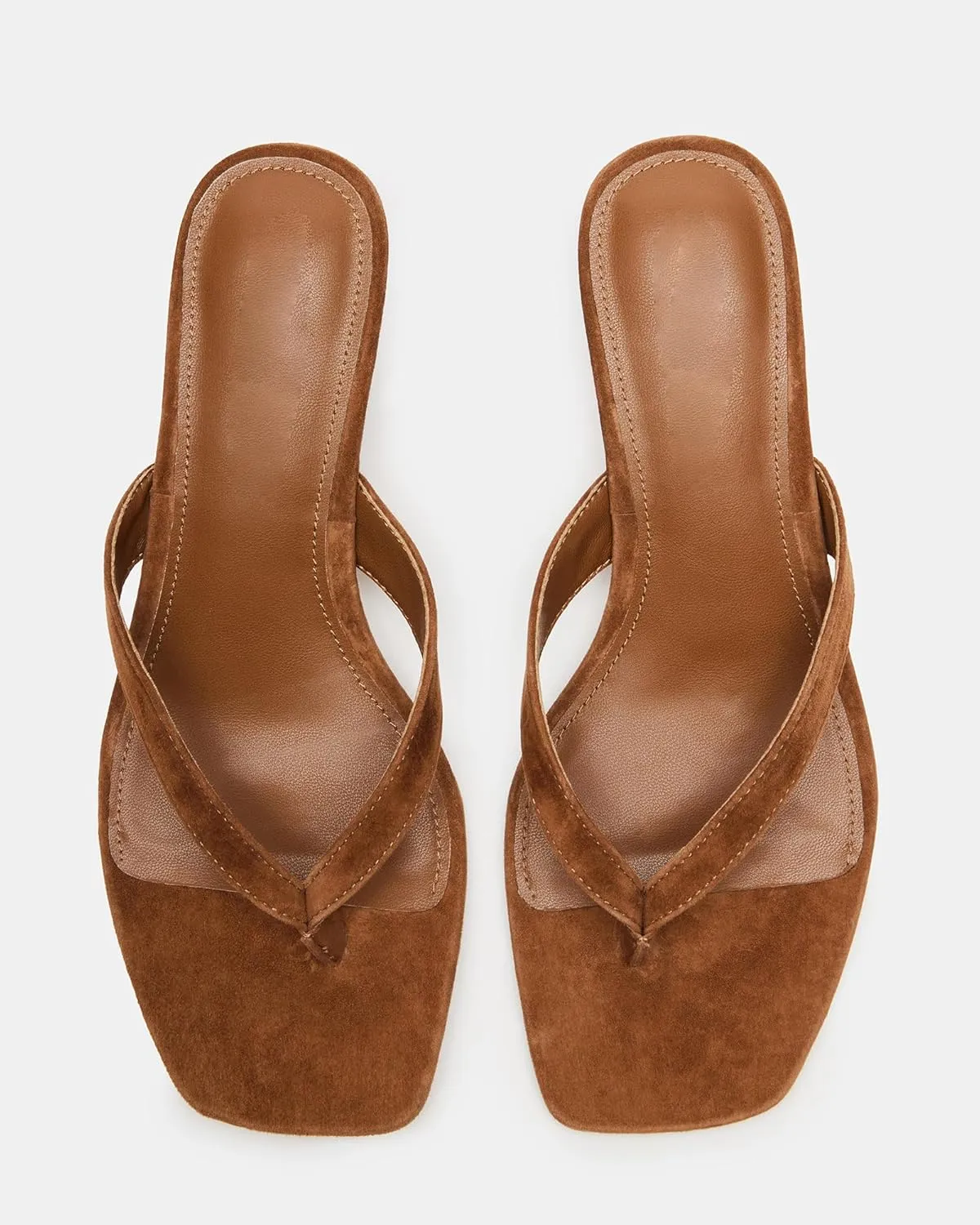 Kitten Heeled Thong Sandals for Women Suede Flip Flop Square Open Toe Slip on Slides