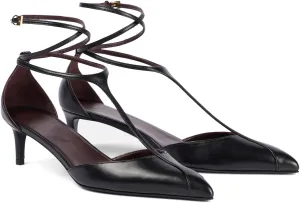Kitten Heels for Women Pointed Toe Pumps Leather Mid Heel Slingback Heels T Strap Dress Shoes