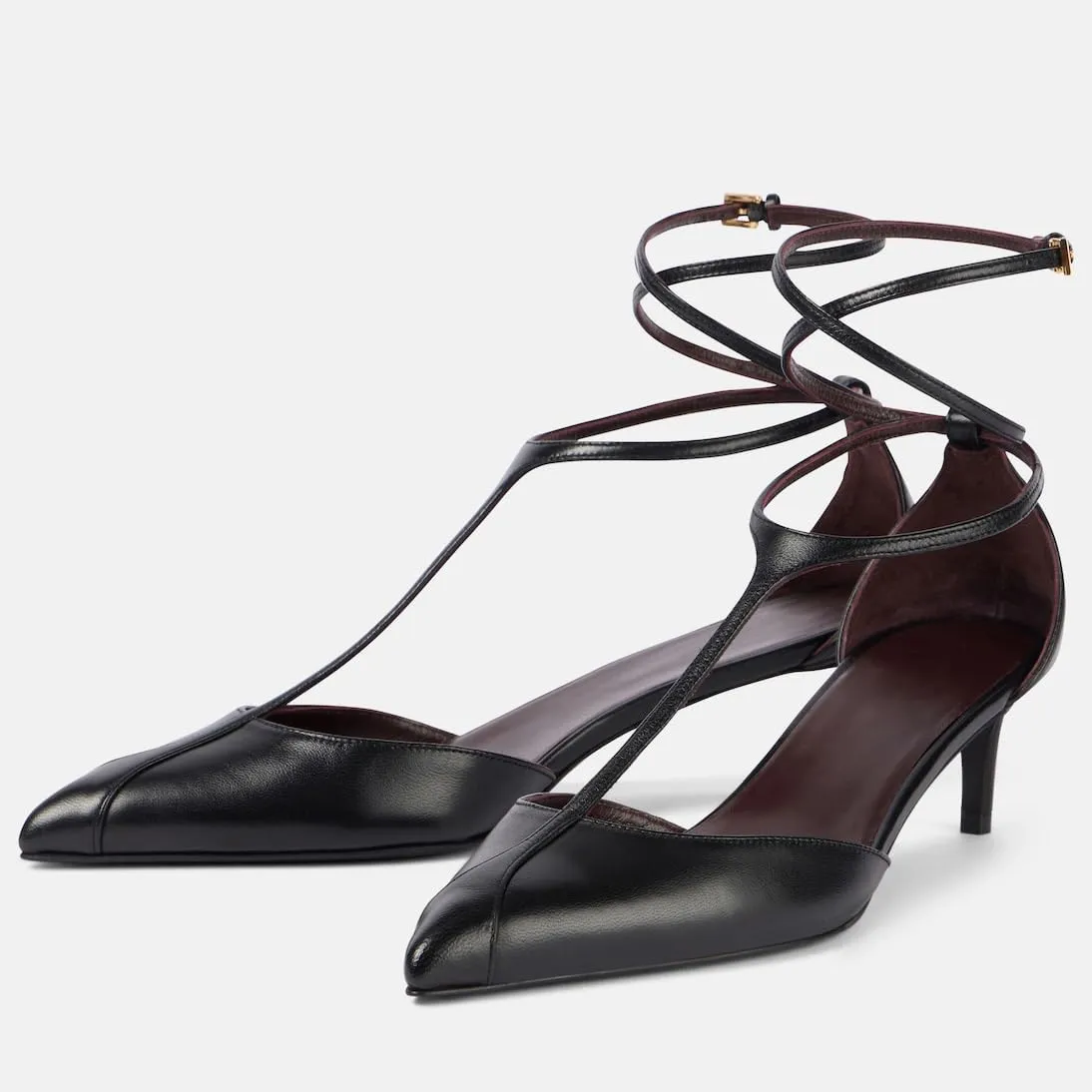 Kitten Heels for Women Pointed Toe Pumps Leather Mid Heel Slingback Heels T Strap Dress Shoes