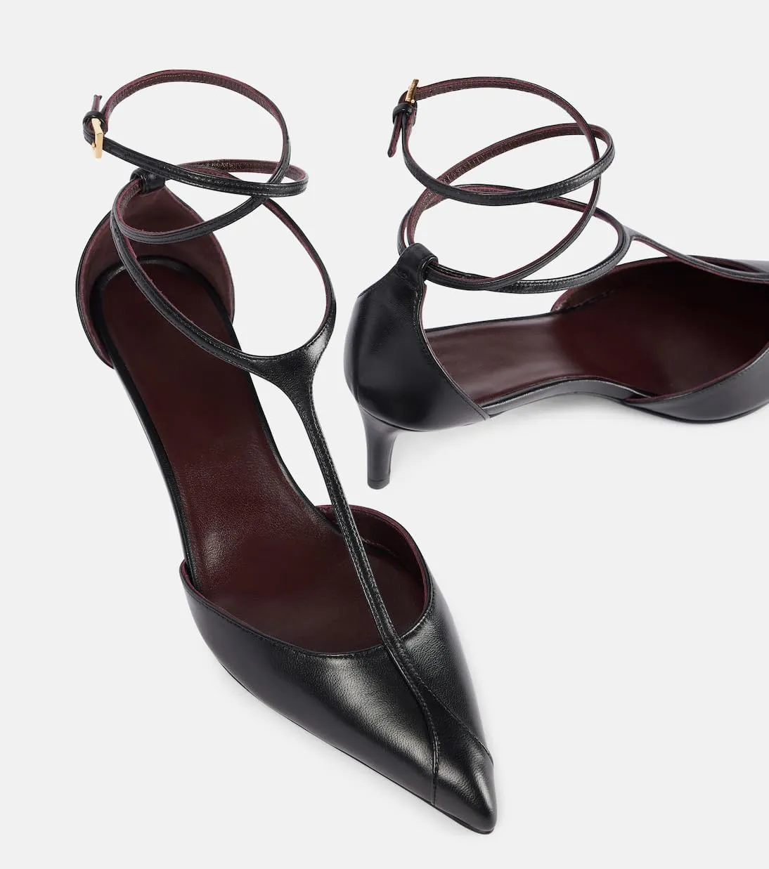 Kitten Heels for Women Pointed Toe Pumps Leather Mid Heel Slingback Heels T Strap Dress Shoes