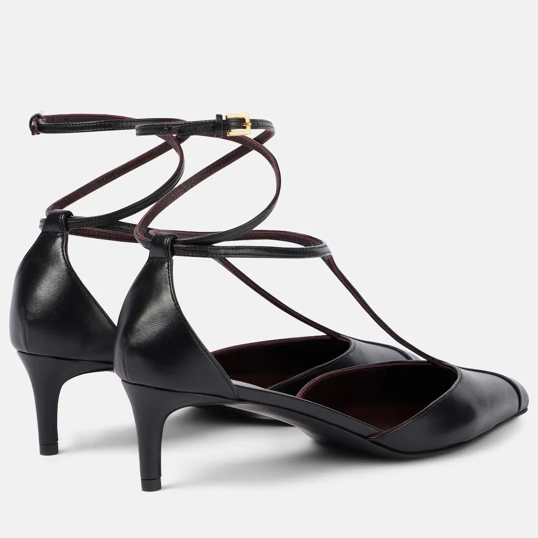 Kitten Heels for Women Pointed Toe Pumps Leather Mid Heel Slingback Heels T Strap Dress Shoes