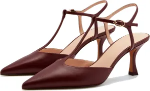 Kitten Heels for Women Pointed Toe T-Strap Slingback Pumps Vintage Classic Stiletto Mid Heel Wedding Bride Dress Shoes