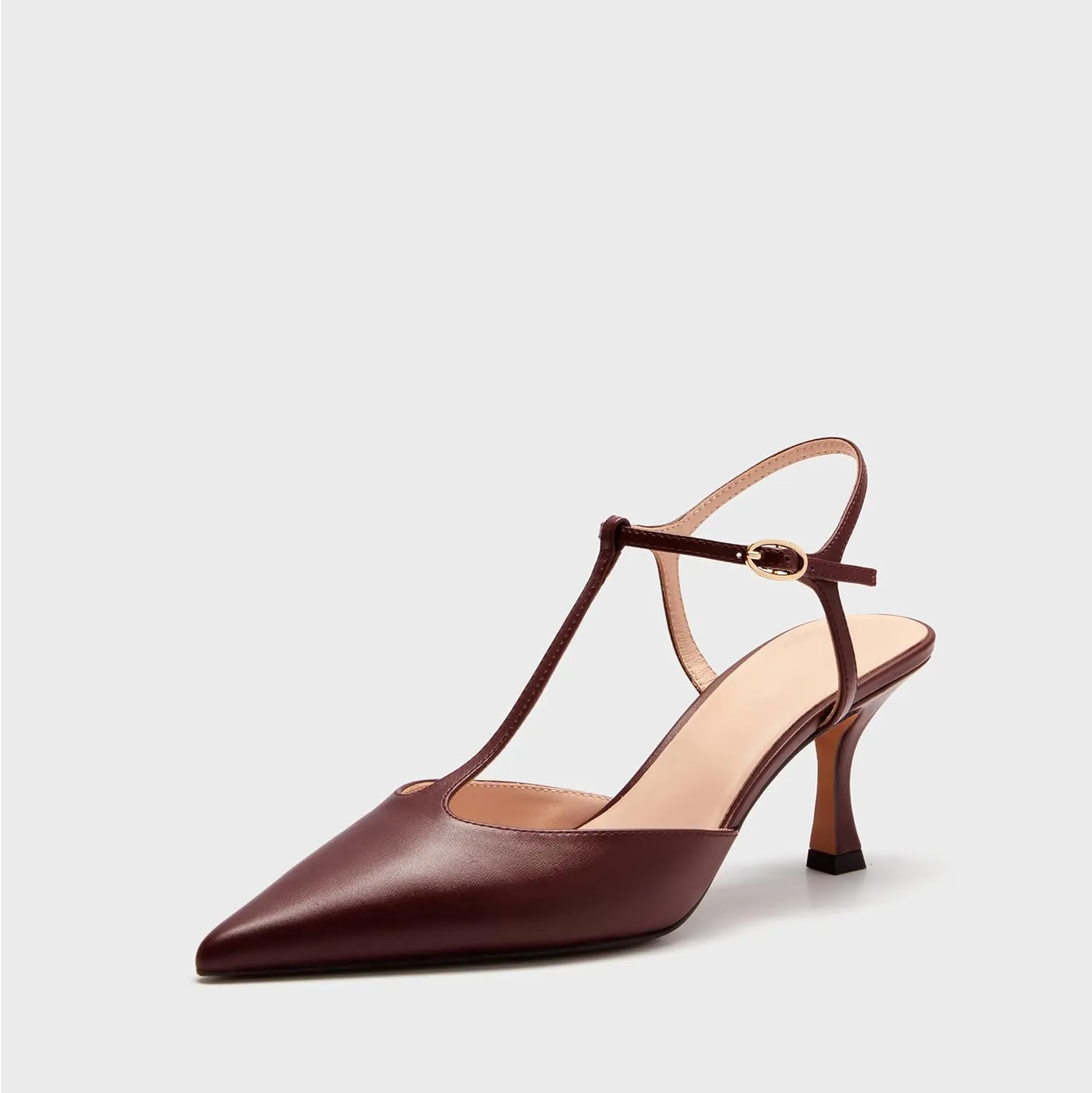 Kitten Heels for Women Pointed Toe T-Strap Slingback Pumps Vintage Classic Stiletto Mid Heel Wedding Bride Dress Shoes