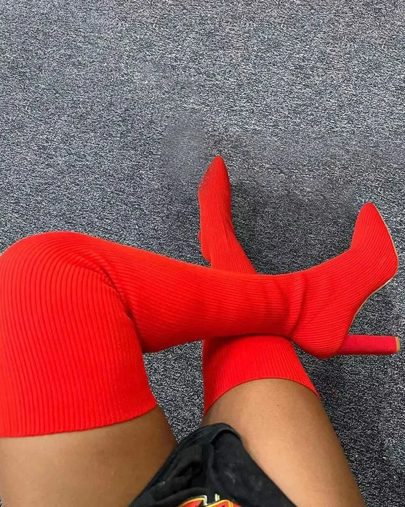 Knit Point Toe Over The Knee Boots