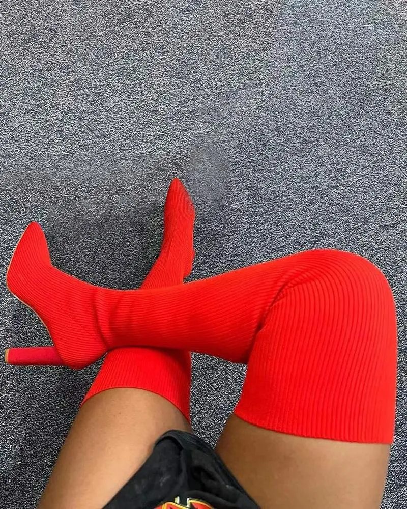 Knit Point Toe Over The Knee Boots